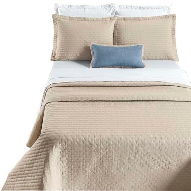 Imagem de Kit Cobre Leito Colcha Quality Queen 3 Peças Percale 200 Fios Bordado - Cáqui