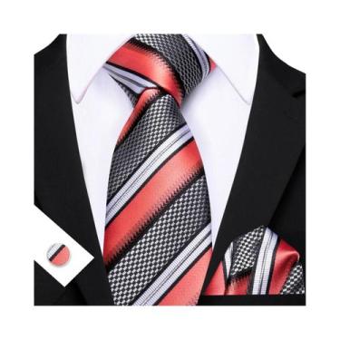 Imagem de Conjunto De Gravata, Lenço De Bolso E Abotoaduras Masculino Listrado E