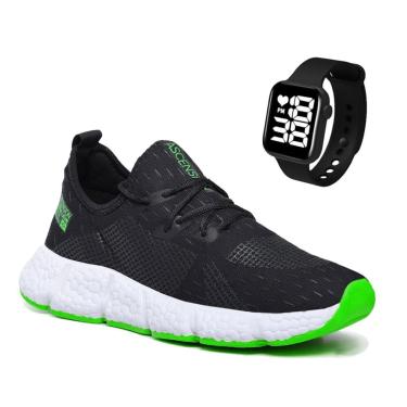 Imagem de Combo Tênis Masculino Esportivo Com Relógio Quadrado Perfeito para Caminhar, Treinar e Uso Diário-Masculino