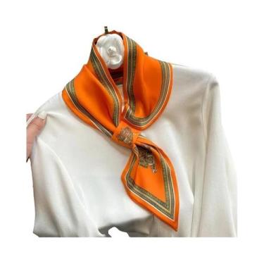 Imagem de Lenço De Seda Estampado Retrô Feminino, Lenço De Pescoço De Cetim Maci