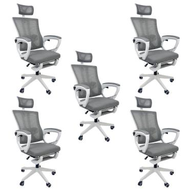 Imagem de Kit 5 Cadeiras de Escritório Presidente Executiva Oficial Paris Cinza 5