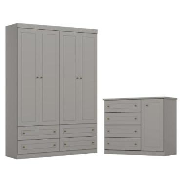 Imagem de Jogo de Quarto com Roupeiro 4 Portas e Cômoda Americano - Móveis Henn,