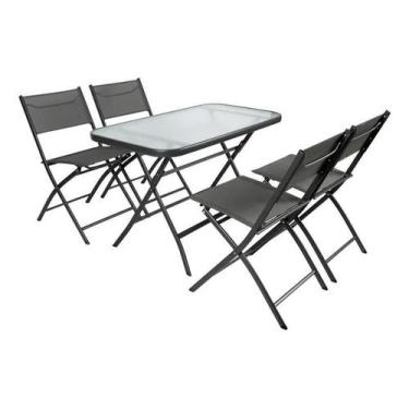 Imagem de Conjunto De Varanda Aluminio 5 Pecas 1 Mesa 4 Cadeiras Cinza - Brazil 