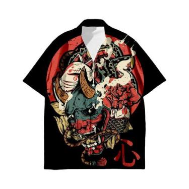 Imagem de Camisa Casual De Verão Masculina Oversized Com Estampa 3D De Tatuagem 