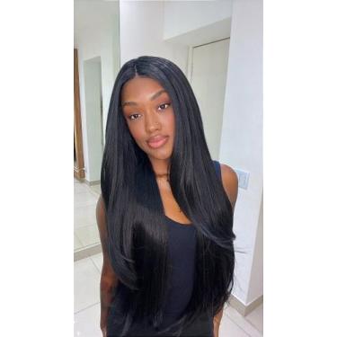 Imagem de Peruca Lace Front Fibra Premium Preta 75 cm - Aparência Natural e Conf