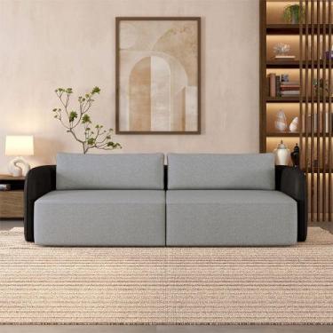 Imagem de Sofá Living Sala de Estar Abel 240cm Bipartido pés de Madeira PU/Linho