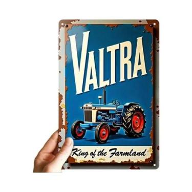 Imagem de Placa De Metal Azul E Vermelha Valtra: Decoração Rústica Retrô Para Fa