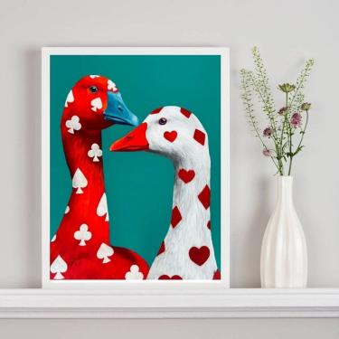 Imagem de Quadro Patinhos Naipes Carta De Baralho 45x34cm - com vidro