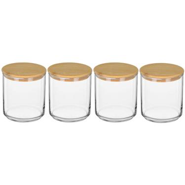 Imagem de KIT 4 POTE MANTIMENTOS HOME&CO COM TAMPA PORTA ALIMENTOS TAMPA BAMBU VIDRO 500ml 10x10x10