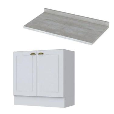 Imagem de Balcão Americana Henn 80cm com Tampo MDF 2 Portas para Cozinha, Branco