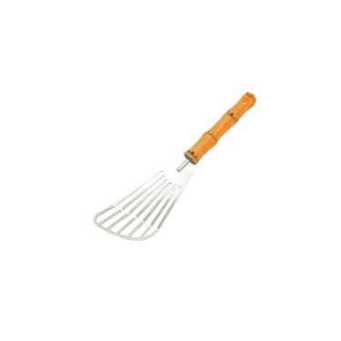 Imagem de Espátula Vazada Bambu Asper 25 cm Multiuso em Inox com Cabo Plástico Amadeirado para Co...