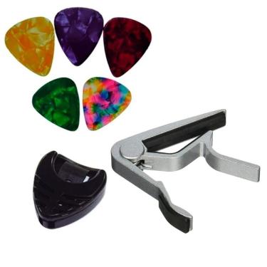 Imagem de Capotraste para Instrumentos de Corda Haste Longa com Troca Rápida em Liga Metálica Prata e Preto OEM