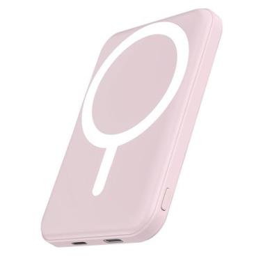 Imagem de Power bank podoru 5000mAh magnético sem fio 20W rosa