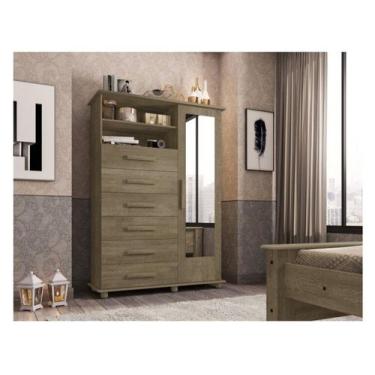 Imagem de Cômoda com Espelho 6 Gavetas 1 Porta Móveis Lanza Atenas, Noce Bronze