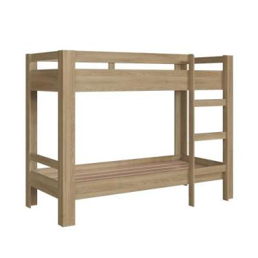 Imagem de Beliche Infantil com Grade de Proteção e Escada Slim Marrom - Completa