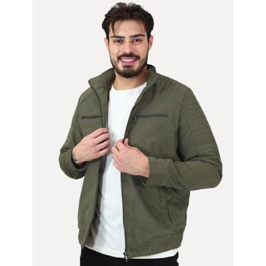 Imagem de Jaqueta Dixen Masculina Sarja Forrada Zíper Frontal Pesponto nas Mangas Verde Militar-M...