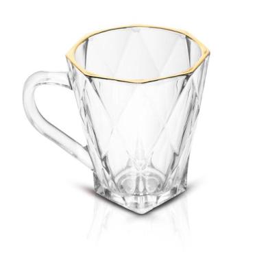 Imagem de Conjunto de Taças de Vidro Transparente Bico de Jaca Fio de Ouro 300ml