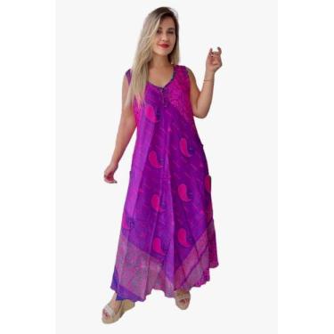 Imagem de Vestido Longo Indiano Regata Estampado Plus Size Toque de Seda-Cod.100