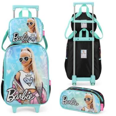 Imagem de Mochila Infantil Rodinhas Barbie Com Lancheira e Estojo Verde