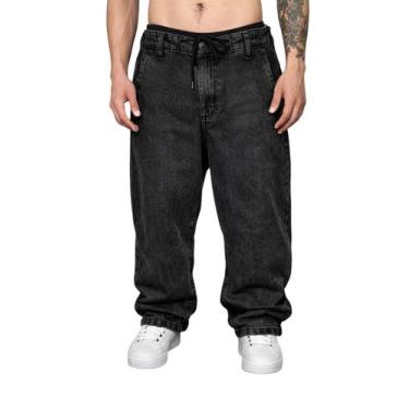 Imagem de Calça Jeans Balão Bag Skate Boca Larga Masculina Hunter, GG, Preto