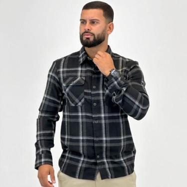Imagem de Camisa Gangster Xadrez em Flanela Masculina, P, Preto