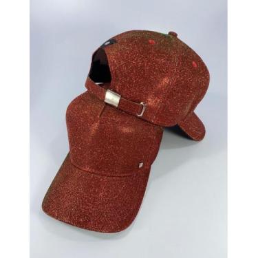 Imagem de Boné trucker aba curva fitão Glitter/ brilhoso - Anthco, Vermelho