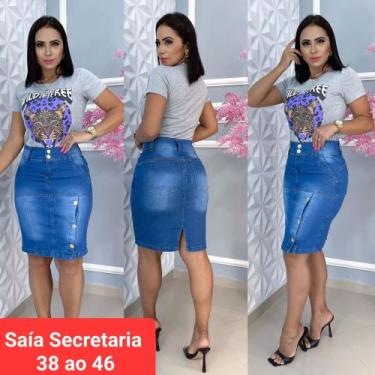 Imagem de Saia Jeans Secretária Evangélica Lycra Moda Evangêlica - dk, Azul, 38