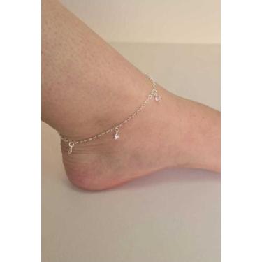 Imagem de TORNOZELEIRA P. LUZ ZIRCONIA ROSA CLARO PRATA 925 LEGITIMA COM EXTENSO