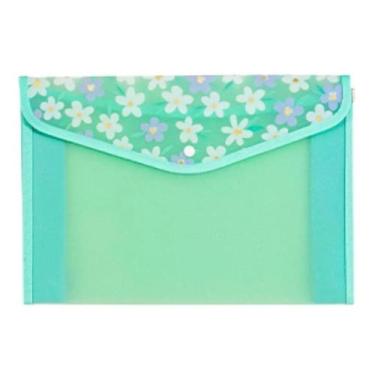 Imagem de Pasta Com Botao Love Flowers Verde Horizontal - Molin, VERDE CHA