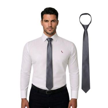 Imagem de Gravata Slim Lisa Lelo Slim Lisa em Poliéster 5cm a 6cm 145cm Grafite Masculina Social