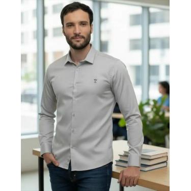 Imagem de Camisa Social Slim Fit Original Arrow Cinza Claro, 5, Cinza claro, Alg