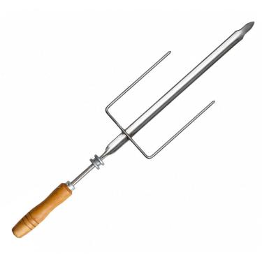 Imagem de Espeto Inox Triplo Com Garfo Costelão Roldana Para Churrasqueira Rotativa Cabo Madeira - 424 Matrinox
