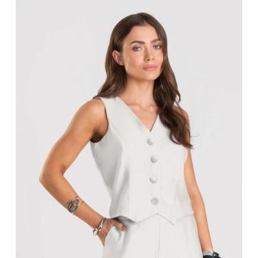 Imagem de Colete Feminino em Tecido Alfaiataria Dianna Bege, P, Bege