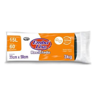 Imagem de Saco Para Lixo Reciclado Preto 15l Com 60 Unidades Embalixo  Kit 3un