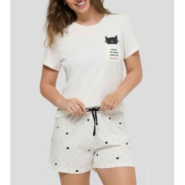 Imagem de Pijama Manga Curta Off White Gatinho 10011773 M - Bela Notte