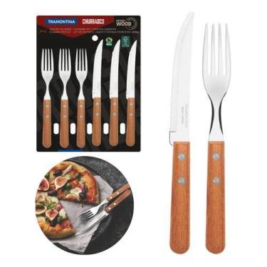 Imagem de Kit Jogo Churrasco Tramontina Madeira Talheres 12 Peças Marrom