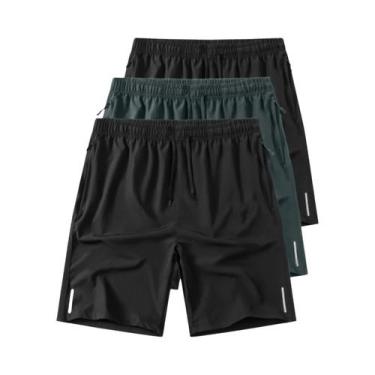 Imagem de Shorts Casuais Masculinos Para Corrida E Academia, Conjunto De 3 Peças