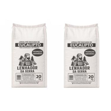Imagem de Kit 2 Saco de Lenha Eucalipto Pré Rachado 20kg para Churrasqueira Forn