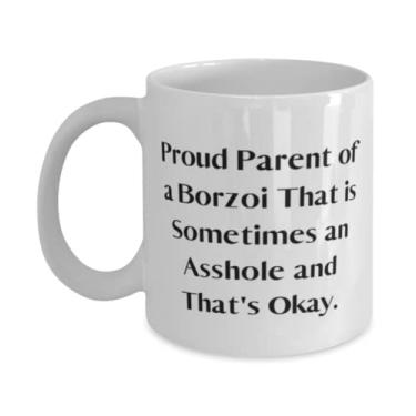 Imagem de Lindos presentes de cachorro Borzoi, Proud Parent of a Borzoi That is Sometimes an Asshole and That's Okay, Caneca de Natal 325 g 443 ml para cachorro borzoi