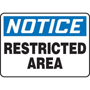 Imagem de Accuform Placa MADM890XT Dura-Plástico, Legend, "Área Restrita de Aviso", 17,8 cm de Comprimento x 25,4 cm de Largura x 0,2 cm de espessura, Azul/Preto em Branco, 17,8 cm de altura, 25,4 cm de
