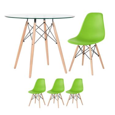 Imagem de KIT - Mesa Eames com tampo de vidro 90 cm + 3 cadeiras Eiffel DSW