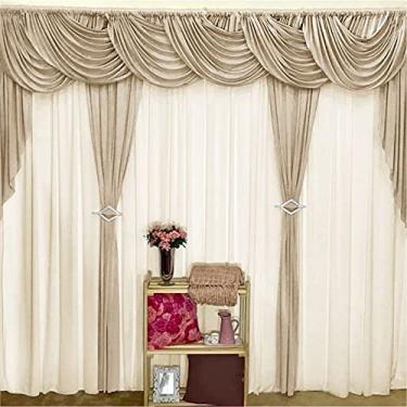 Imagem de Cortina Mara para Varão Duplo Malha Gel Sala Quarto 3,00m x 2,60m - Avelã e Palha