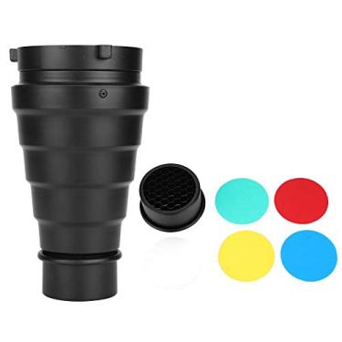 Imagem de Suporte Snoot Bowens, Snoot Honeycomb grade tubo de feixe de luz Bowens filtro de montagem para flash estroboscópico de estúdio com 5 filtros
