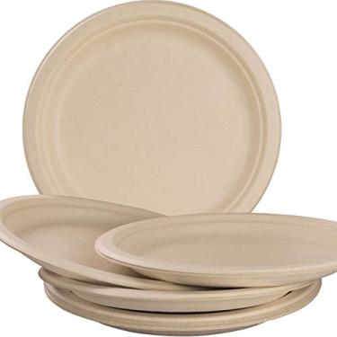 Imagem de Pratos Biodegradáveis de 25 cm Pro-Grade. Pacote de 25 a granel Ótimo para almoço, jantares e jantares. Alternativa de papel de palha de trigo descartável, compostável. Resistente, à prova de imersão