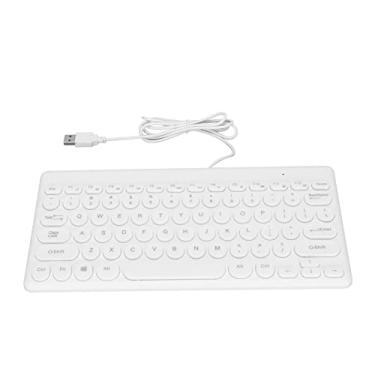 Imagem de Teclado USB, teclado com fio 78 teclas design ergonômico economia de energia teclado redondo resistente ao desgaste durável estável, impermeável, resistente ao desgaste e durável. (branco)