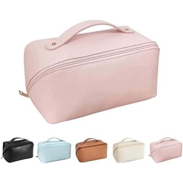 Imagem de Bolsa de cosméticos de viagem de grande capacidade, organizador de necessaire resistente à água bolsa de maquiagem multicamada para maquiagem e artigos de higiene pessoal cosméticos,