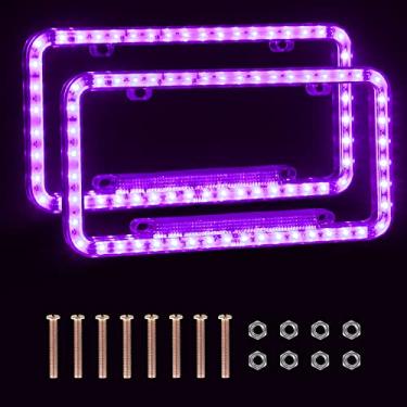 Imagem de eing Moldura de placa de carro Auto 12 V 54 LED cor acrílica placa de licença capa, 2 unidades, luz roxa