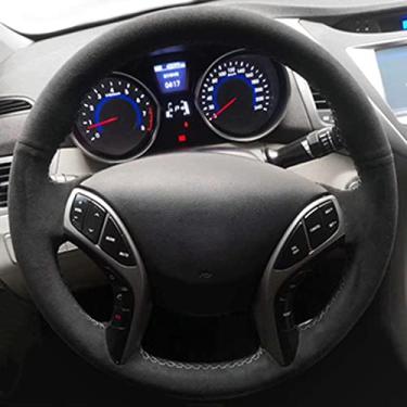 Imagem de JEZOE Capa de volante de carro personalizada costurada à mão de camurça, para Hyundai Elantra 2011-2018 Avante i30 2012-2018 Acessórios do carro