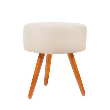 Imagem de Puff Puf Banqueta Redondo Para Camarim Suede Pés Palito Bege
