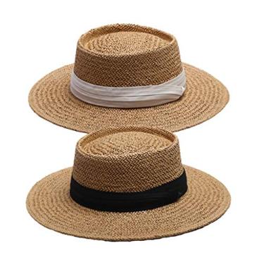 Imagem de Chapéu Panamá Feminino F Fityle 2 Peças de Aba Larga Chapéu de Sol Chapéu Fedora